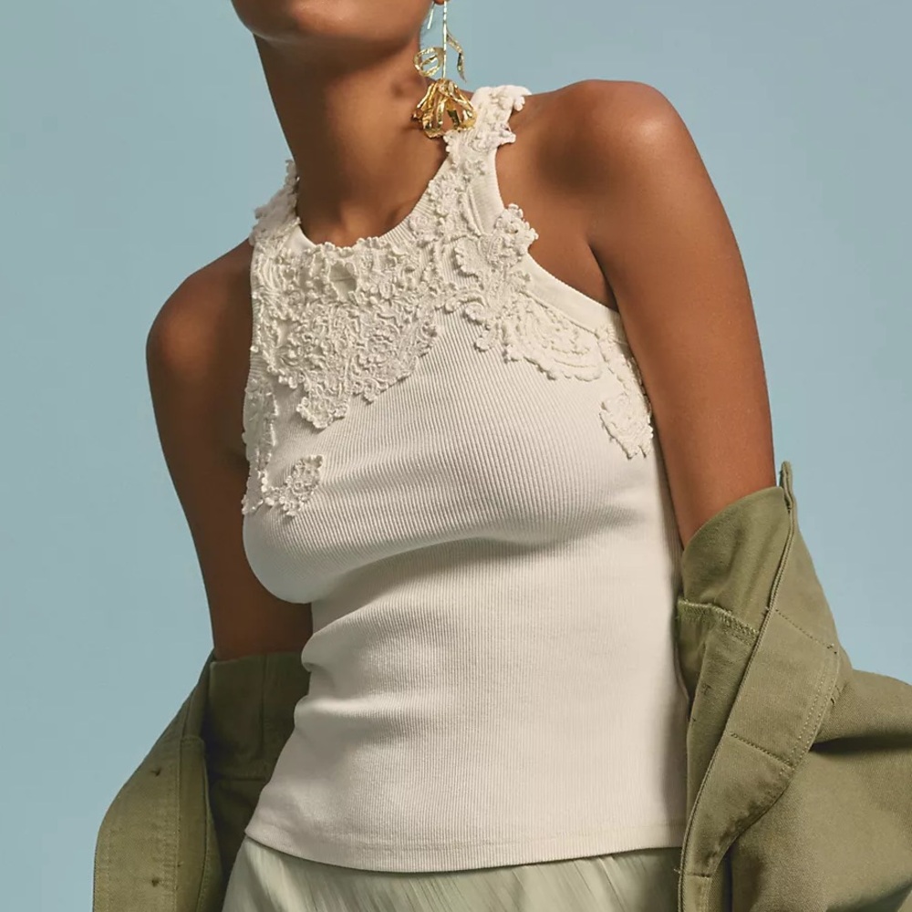 Caroline Constas White Lace Tank Top